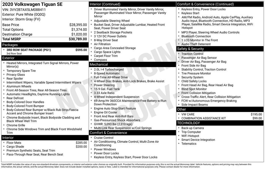 Used 2020 Volkswagen Tiguan SE w/ 3rd Row Seat Package image 27