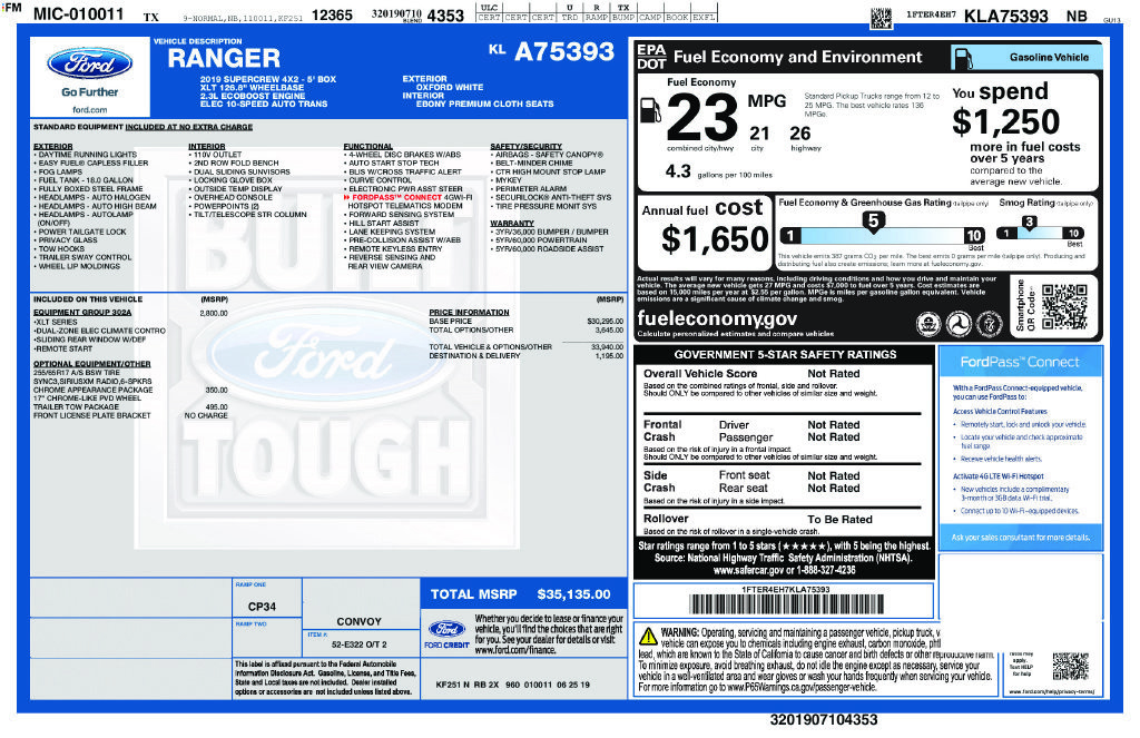 Certified 2019 Ford Ranger XLT w/ Equipment Group 302A Luxury RWD image 3
