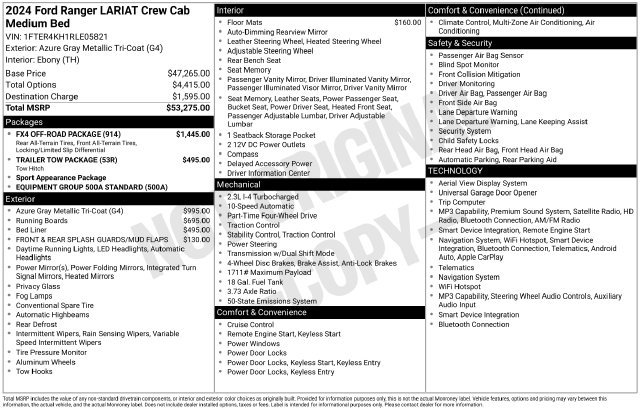 Certified 2024 Ford Ranger Lariat w/ FX4 Off-Road Package AWD/4WD image 12