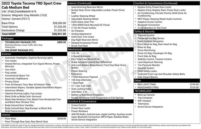 Used 2022 Toyota Tacoma TRD Sport w/ Technology Package AWD/4WD image 36