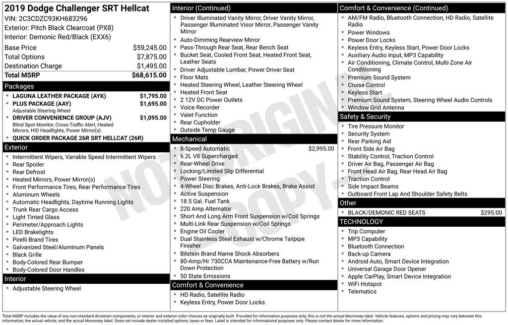 Used 2019 Dodge Challenger SRT Hellcat w/ Laguna Leather Package RWD image 5