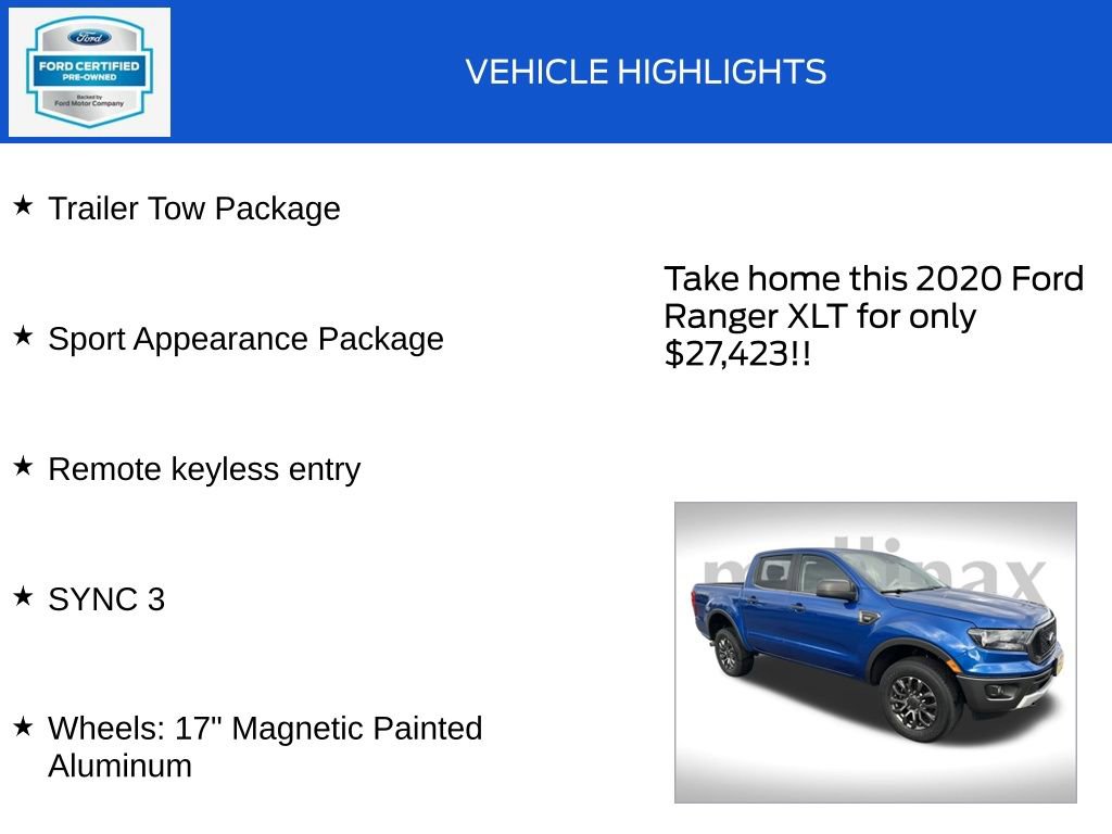 Certified 2020 Ford Ranger XLT w/ Equipment Group 301A Mid image 18