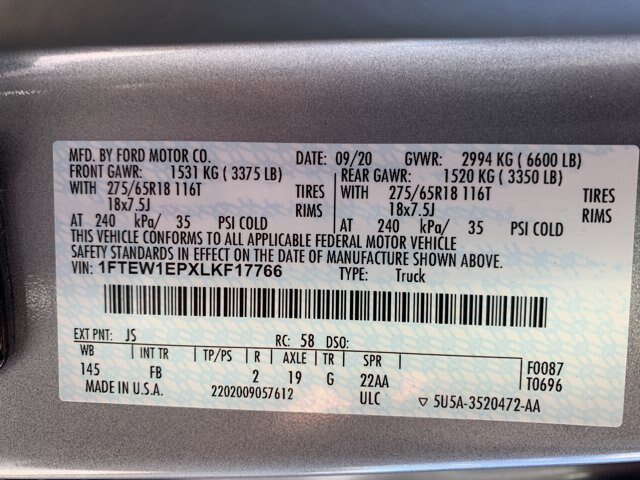 Certified 2020 Ford F150 XLT w/ Equipment Group 302A Luxury AWD/4WD image 20