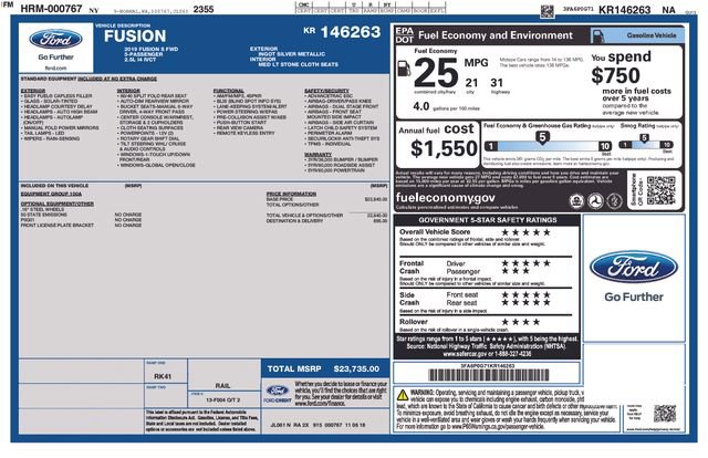 Certified 2019 Ford Fusion S FWD image 10