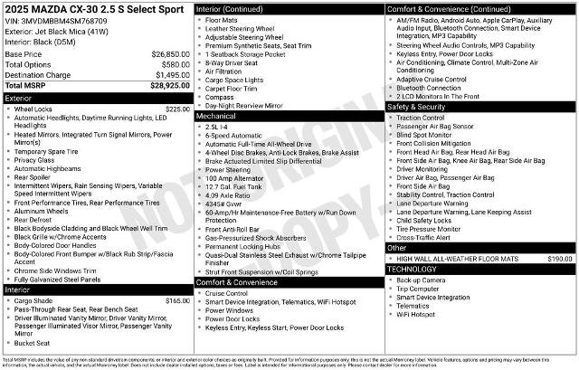 Used 2025 MAZDA CX-30 AWD 2.5 S w/ Select Sport Pkg image 2