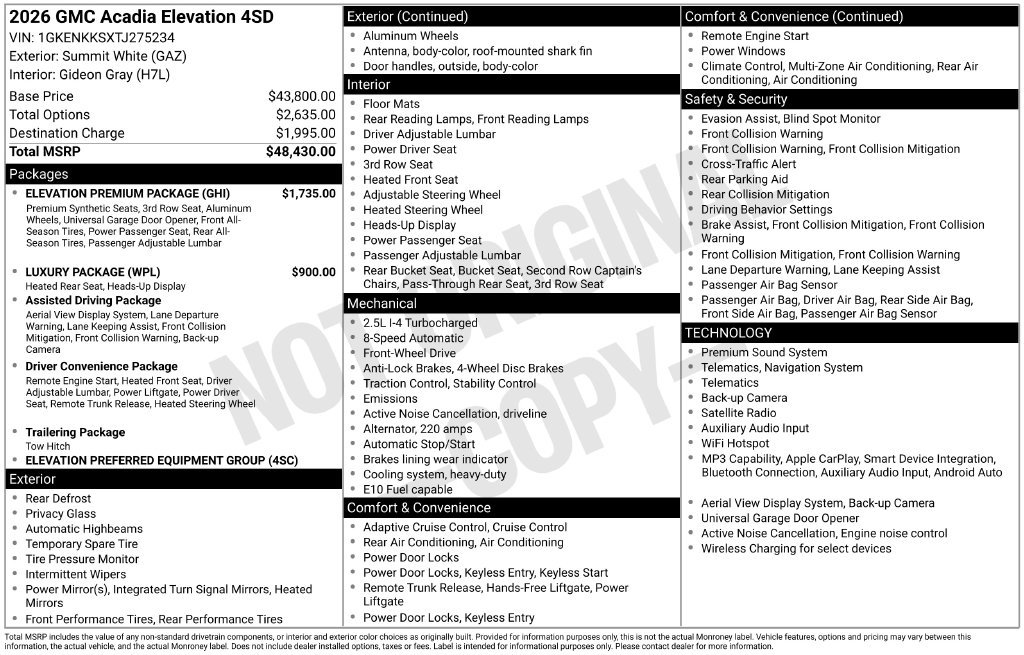 Used 2026 GMC Acadia Elevation w/ Elevation Premium Package FWD image 47