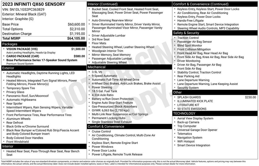 Used 2023 INFINITI QX60 Sensory w/ Vision Package AWD/4WD image 6