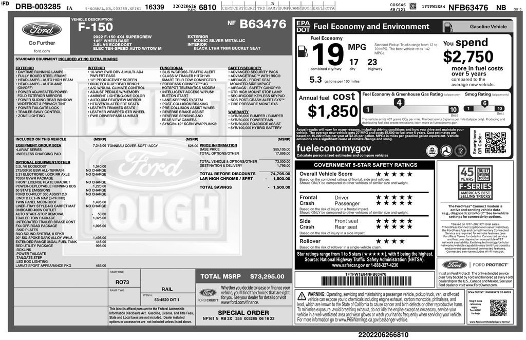 Certified 2022 Ford F150 Lariat w/ Equipment Group 502A High AWD/4WD image 3