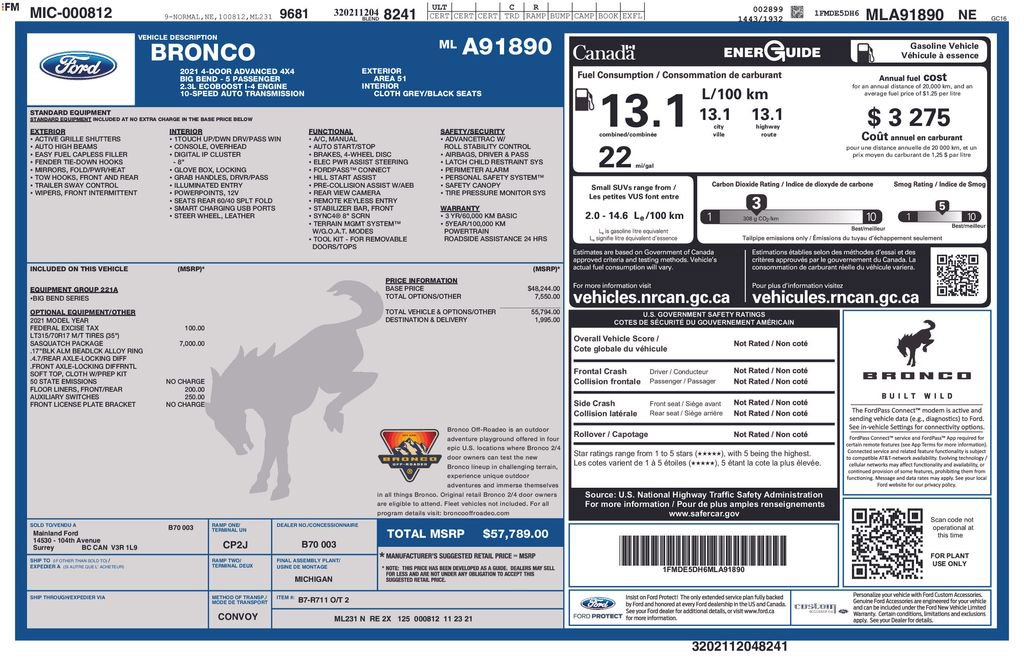 Certified 2021 Ford Bronco Big Bend w/ Sasquatch Package image 7