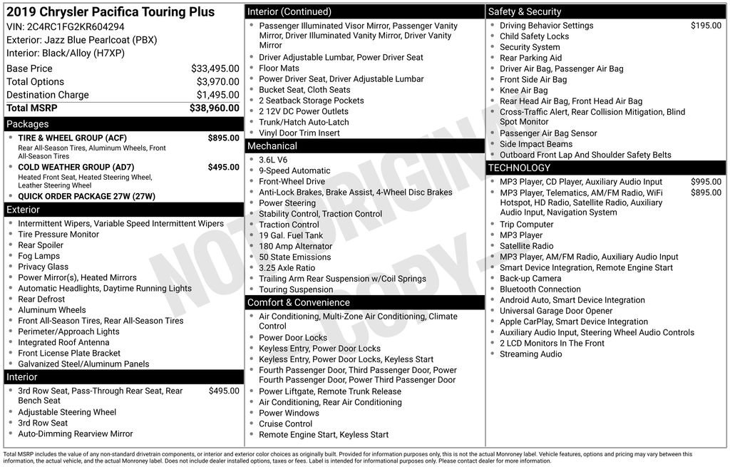 Used 2019 Chrysler Pacifica Touring Plus w/ Tire & Wheel Group FWD image 26