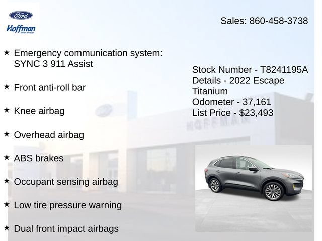 Certified 2022 Ford Escape Titanium w/ Class II Trailer Tow Package AWD/4WD image 20