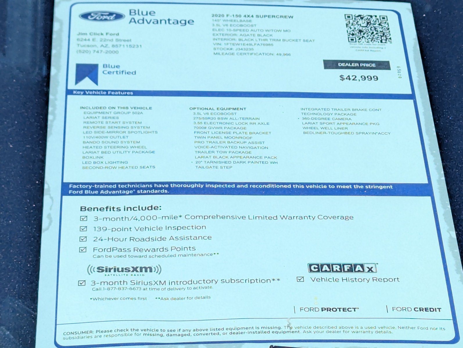 Certified 2020 Ford F150 Lariat w/ Equipment Group 502A Luxury AWD/4WD image 16