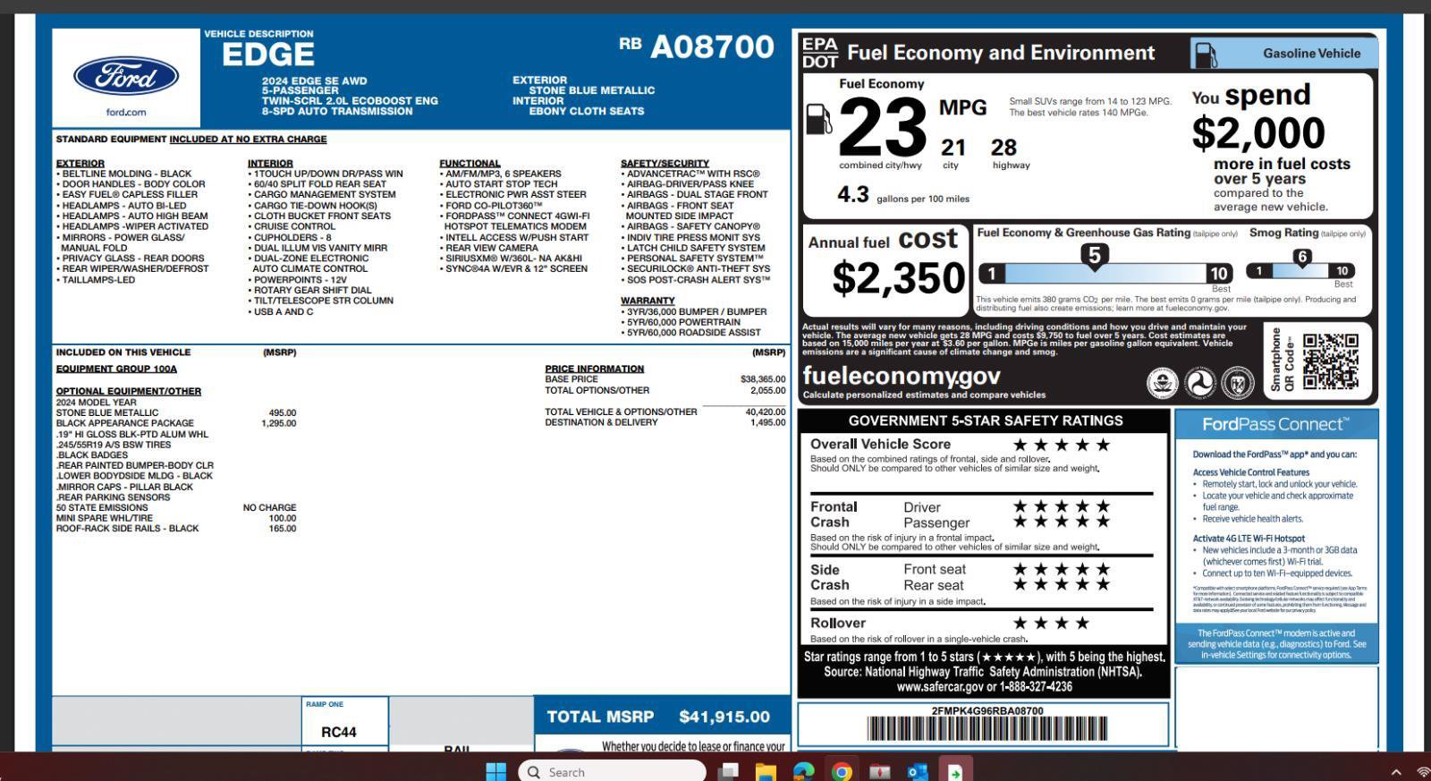 Certified 2024 Ford Edge SE w/ Black Appearance Package AWD/4WD image 5