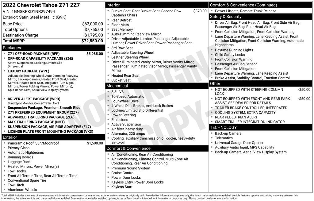 Used 2022 Chevrolet Tahoe Z71 w/ Z71 Off-Road Package image 32