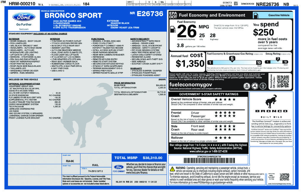 Certified 2022 Ford Bronco Sport Outer Banks w/ Tech Package AWD/4WD image 47