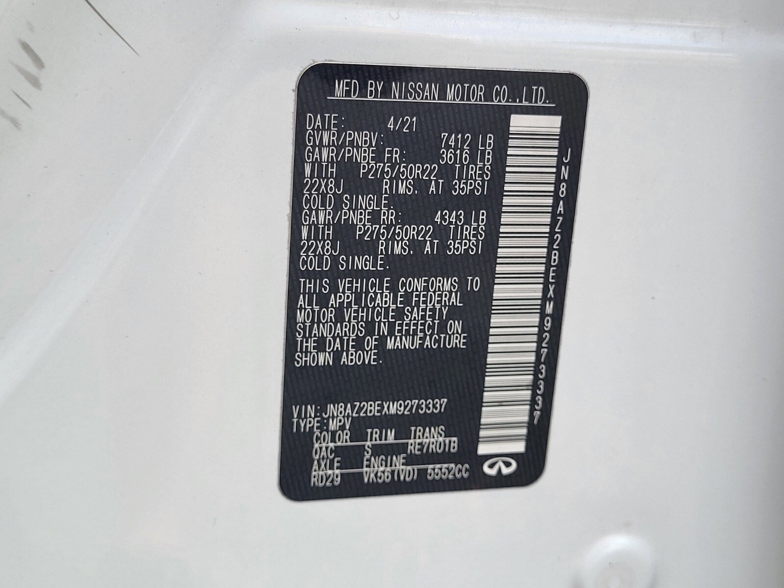 Used 2021 INFINITI QX80 Sensory w/ Cargo Package image 35