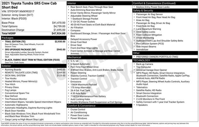 Used 2021 Toyota Tundra SR5 w/ Trail Edition AWD/4WD image 8