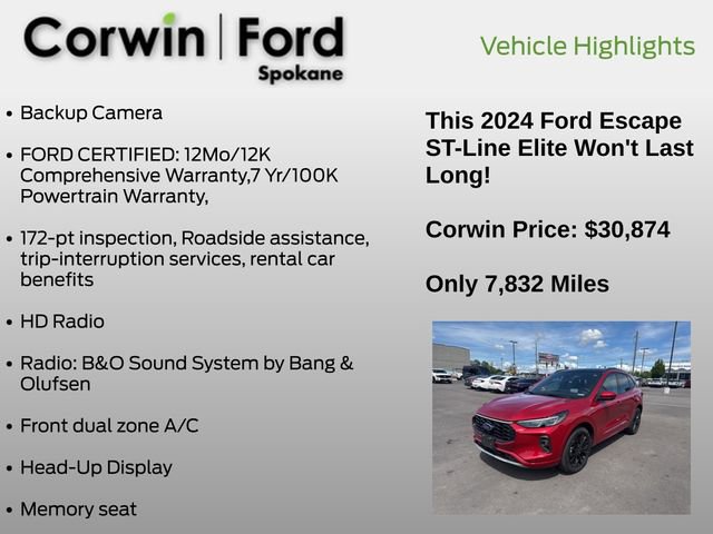 Certified 2024 Ford Escape ST-Line Elite w/ Premium Technology Package AWD/4WD image 12