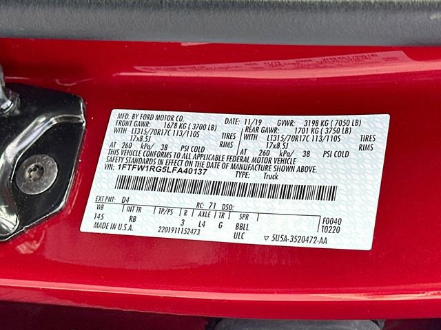 Certified 2020 Ford F150 Raptor w/ Equipment Group 802A Luxury image 34