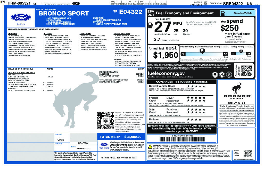 Certified 2025 Ford Bronco Sport Outer Banks w/ Outer Banks Tech Package+ AWD/4WD image 32