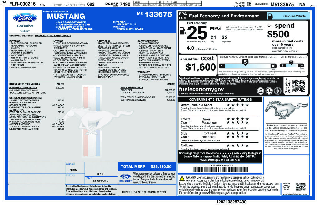 Certified 2021 Ford Mustang Coupe w/ Equipment Group 101A RWD image 25