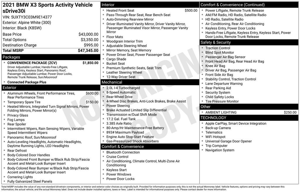 Used 2021 BMW X3 sDrive30i w/ Convenience Package image 3