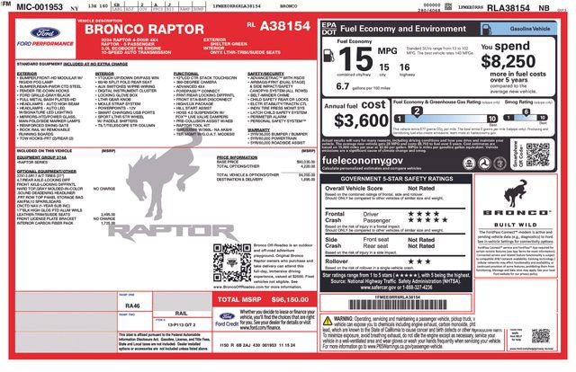 Certified 2024 Ford Bronco Raptor w/ Interior Carbon Fiber Pack 6 AWD/4WD image 31