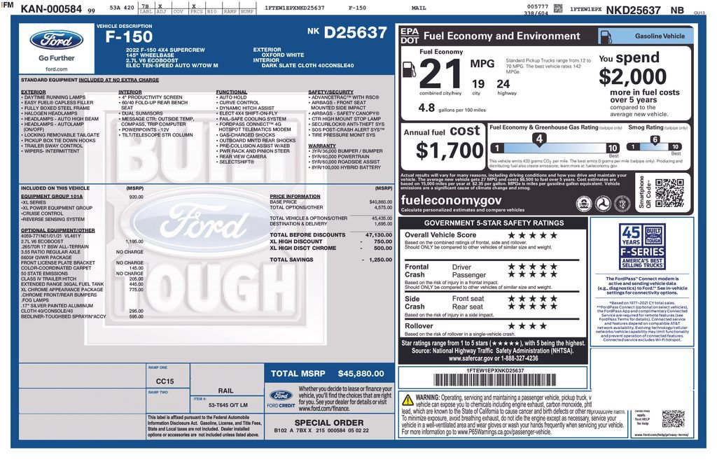 Certified 2022 Ford F150 XL w/ Equipment Group 101A High AWD/4WD image 37