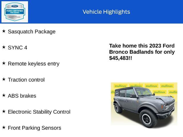Certified 2023 Ford Bronco Badlands w/ Sasquatch Package AWD/4WD image 10