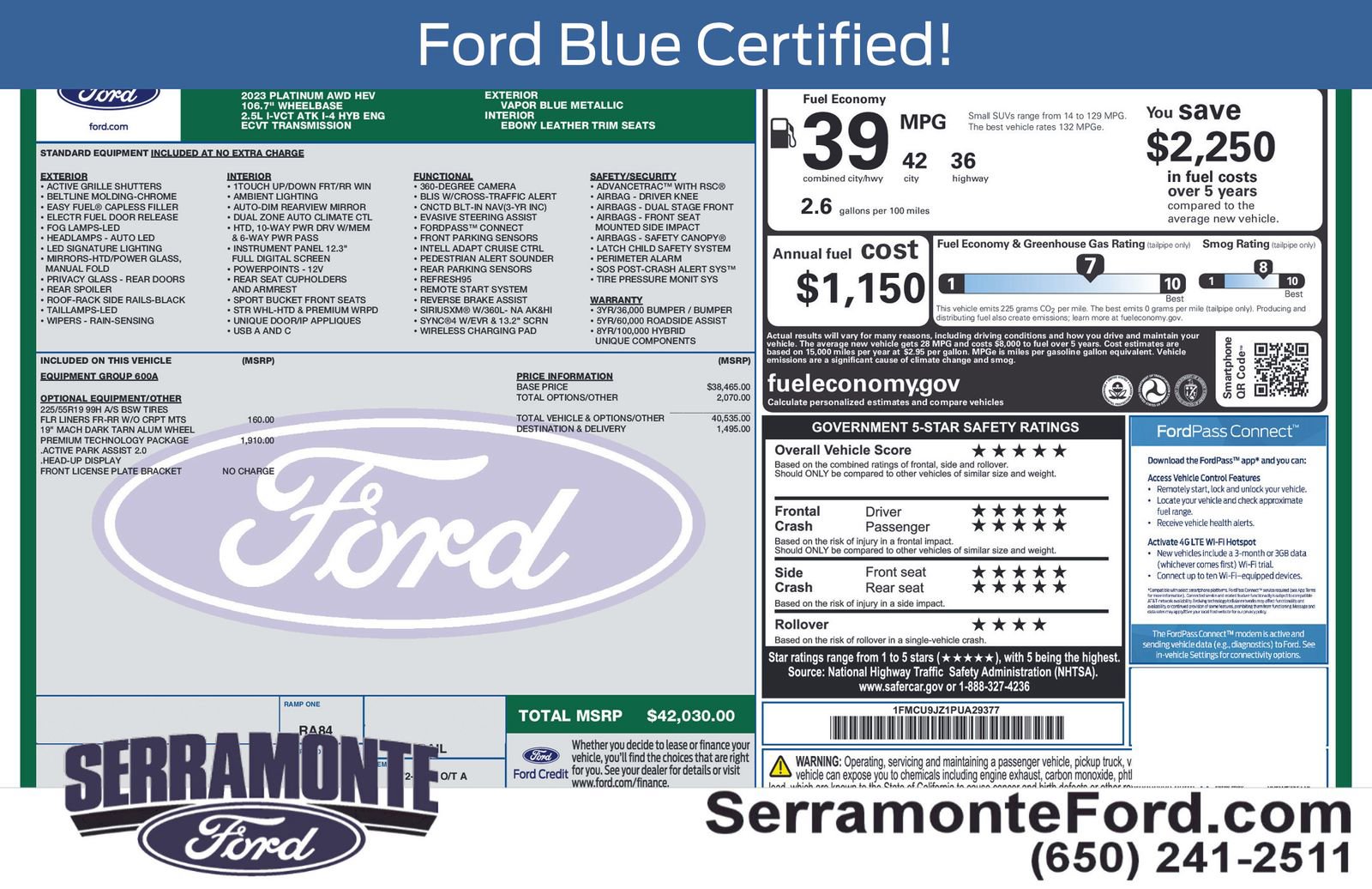 Certified 2023 Ford Escape Platinum w/ Premium Technology Package AWD/4WD image 13