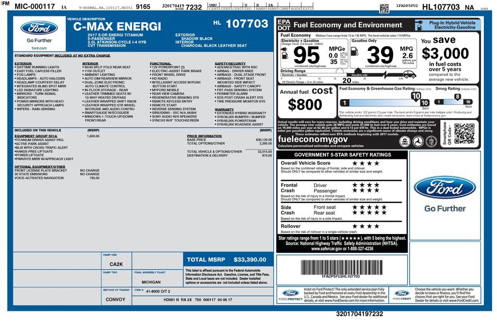 Certified 2017 Ford C-MAX Energi Titanium w/ Equipment Group 501A FWD image 21