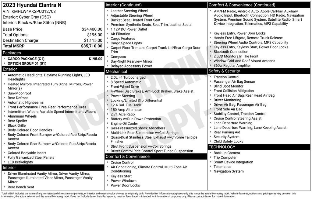 Used 2023 Hyundai Elantra N w/ Cargo Package image 10