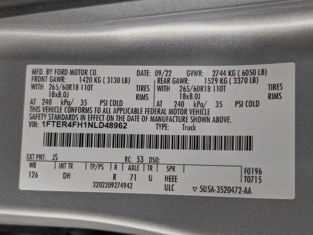 Certified 2022 Ford Ranger Lariat w/ Equipment Group 501A High image 11