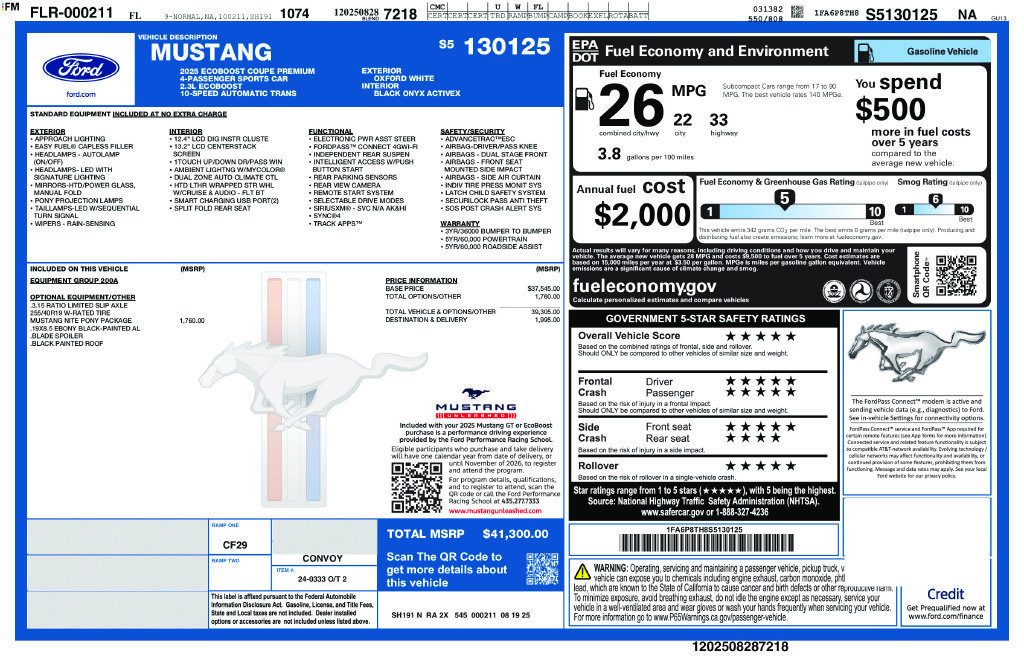 Certified 2025 Ford Mustang Premium w/ Mustang Nite Pony Package RWD image 6