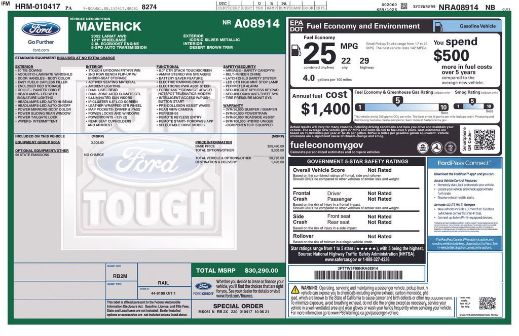 Certified 2022 Ford Maverick Lariat w/ Equipment Group 500A Standard image 19