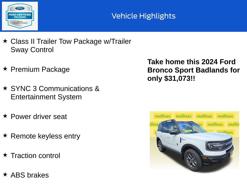 Certified 2024 Ford Bronco Sport Badlands w/ Premium Package AWD/4WD image 18