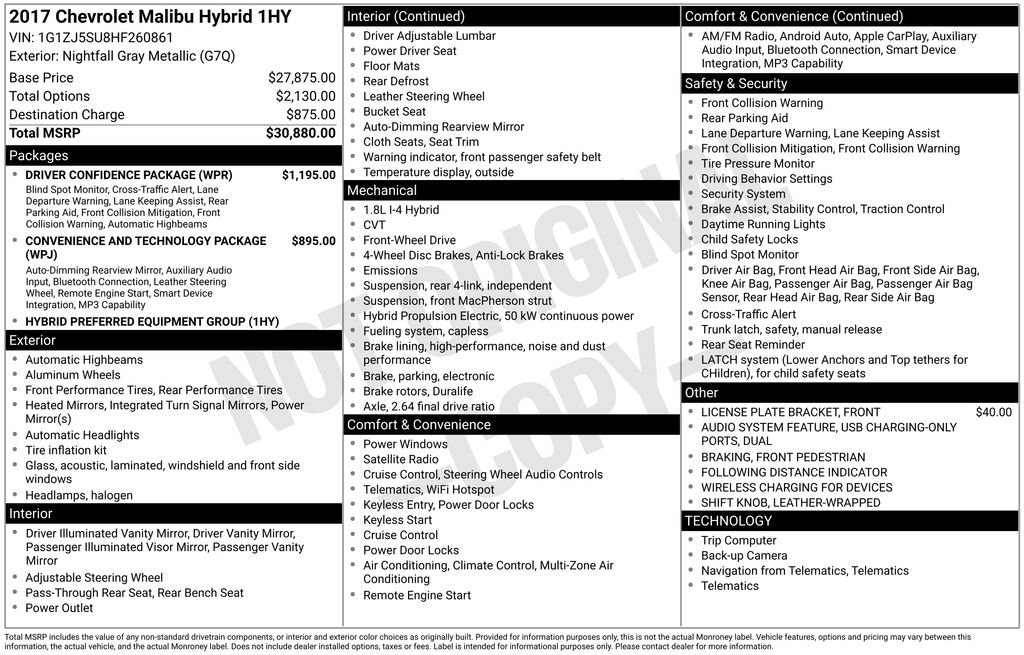 Used 2017 Chevrolet Malibu Hybrid w/ Driver Confidence Package