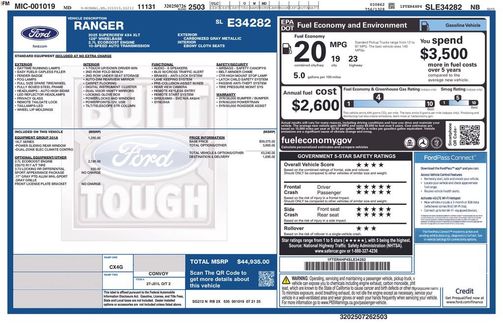 Certified 2025 Ford Ranger XLT w/ Equipment Group 301A High AWD/4WD image 45