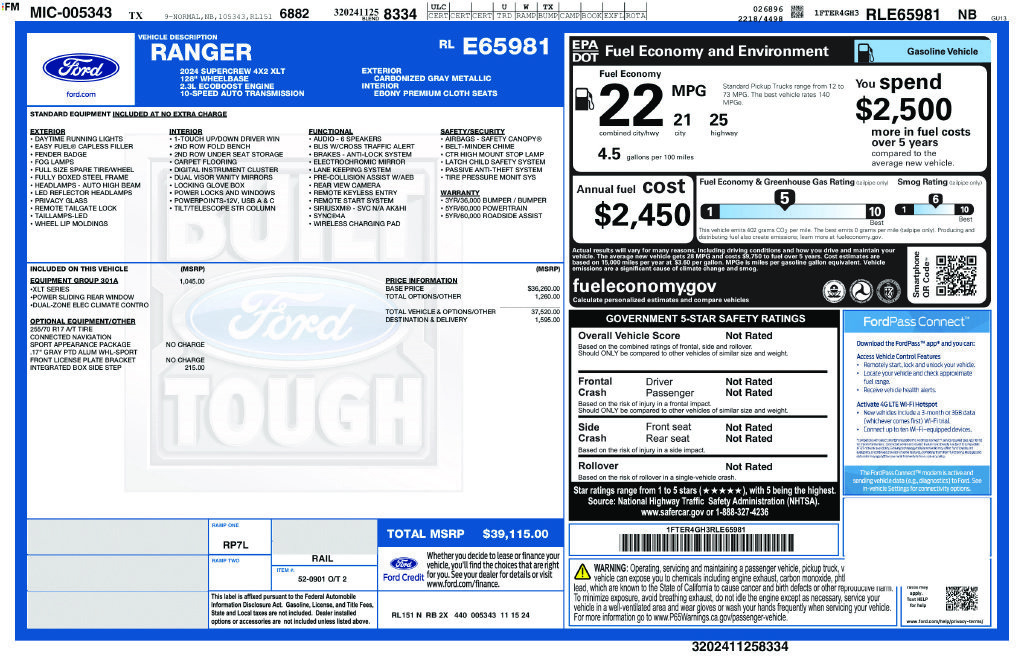 Certified 2024 Ford Ranger XLT w/ Equipment Group 301A High RWD image 32