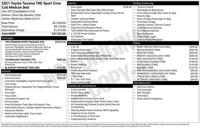 Used 2021 Toyota Tacoma TRD Sport w/ TRD Premium Sport Package AWD/4WD image 36