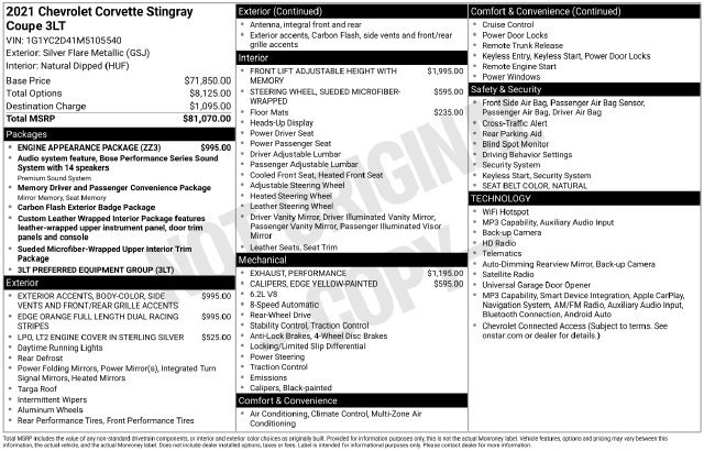 Used 2021 Chevrolet Corvette Stingray Premium Cpe w/ Engine Appearance Package RWD image 35