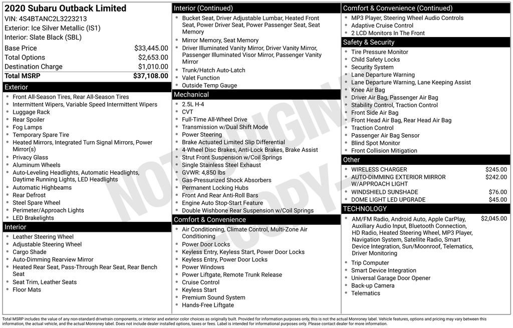 Used 2020 Subaru Outback Limited image 39
