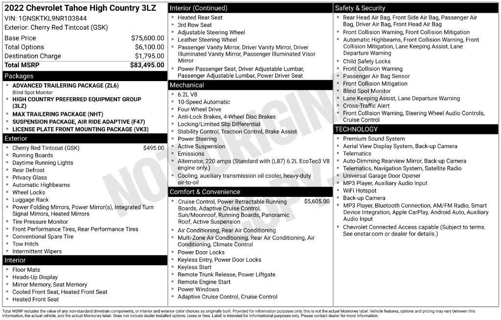 Used 2022 Chevrolet Tahoe High Country AWD/4WD image 36