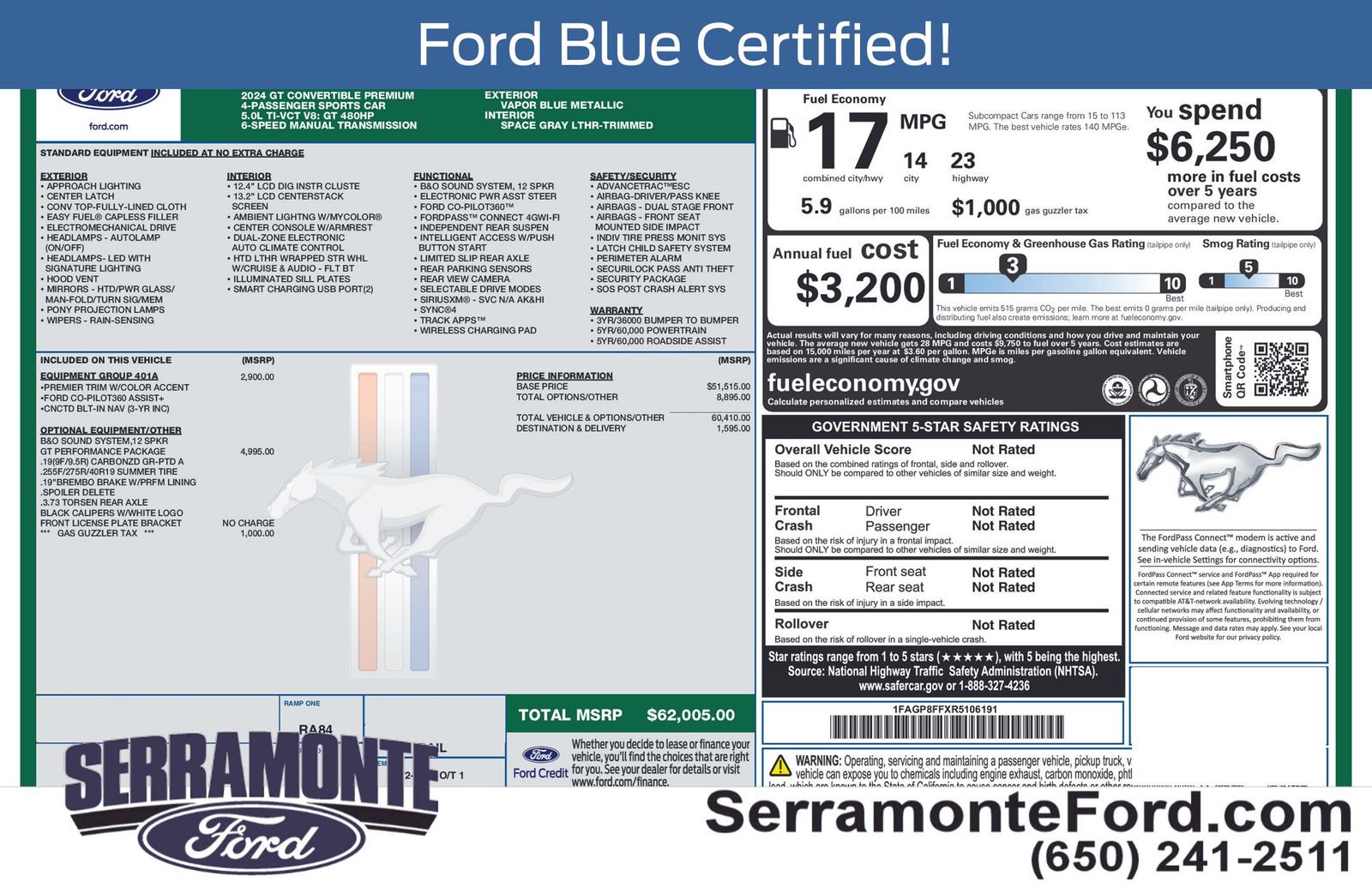 Certified 2024 Ford Mustang GT Premium w/ GT Performance Package RWD image 16