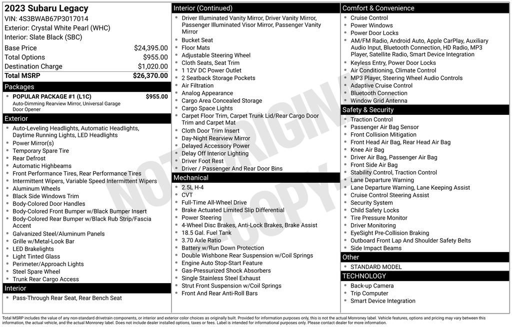 Used 2023 Subaru Legacy w/ Popular Package #1 image 10