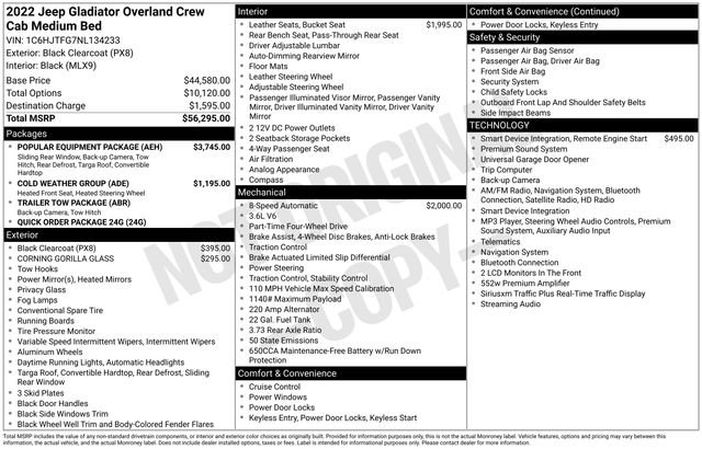Used 2022 Jeep Gladiator Overland w/ Popular Equipment Package AWD/4WD image 43
