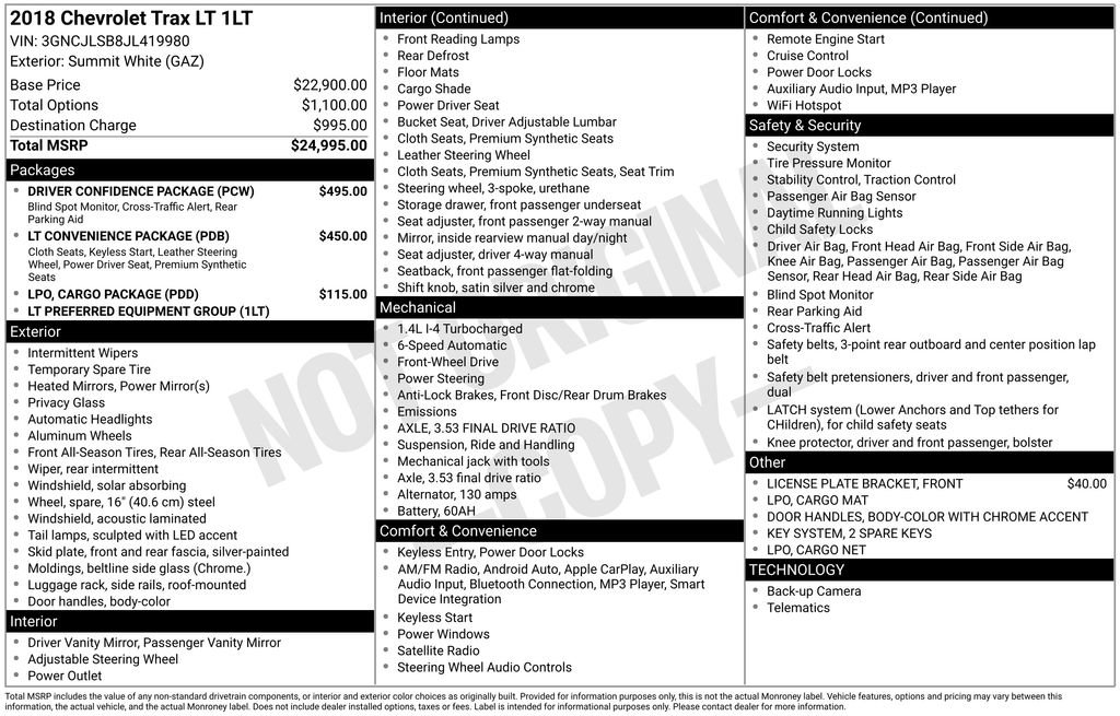 Used 2018 Chevrolet Trax LT w/ Driver Confidence Package