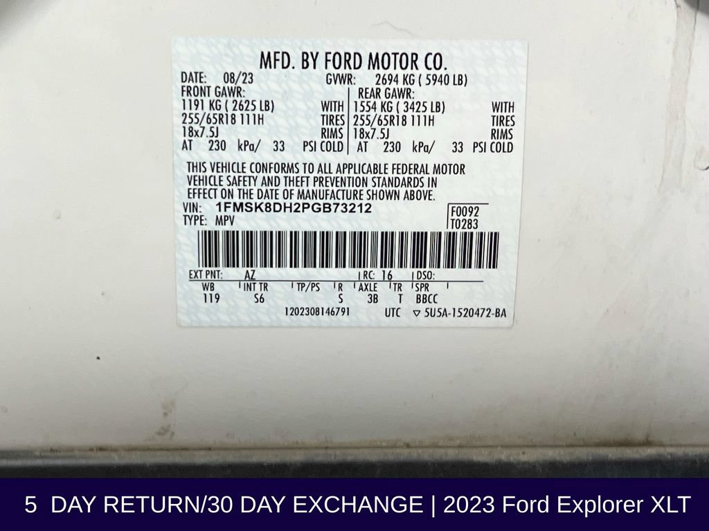Certified 2023 Ford Explorer XLT w/ Equipment Group 202A AWD/4WD image 37
