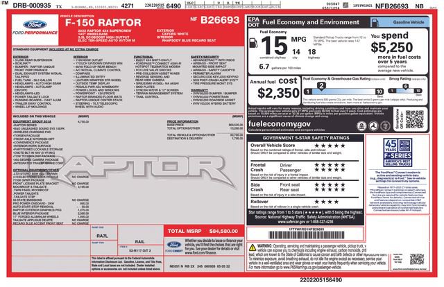 Certified 2022 Ford F150 Raptor w/ Equipment Group 801A High image 49