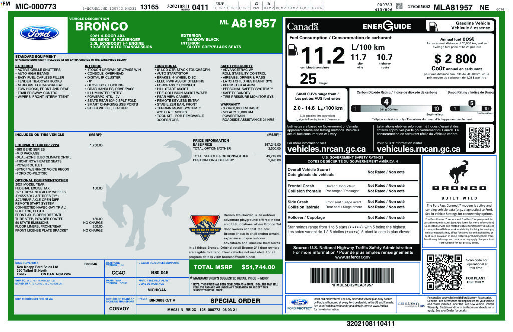 Certified 2021 Ford Bronco Big Bend AWD/4WD image 2